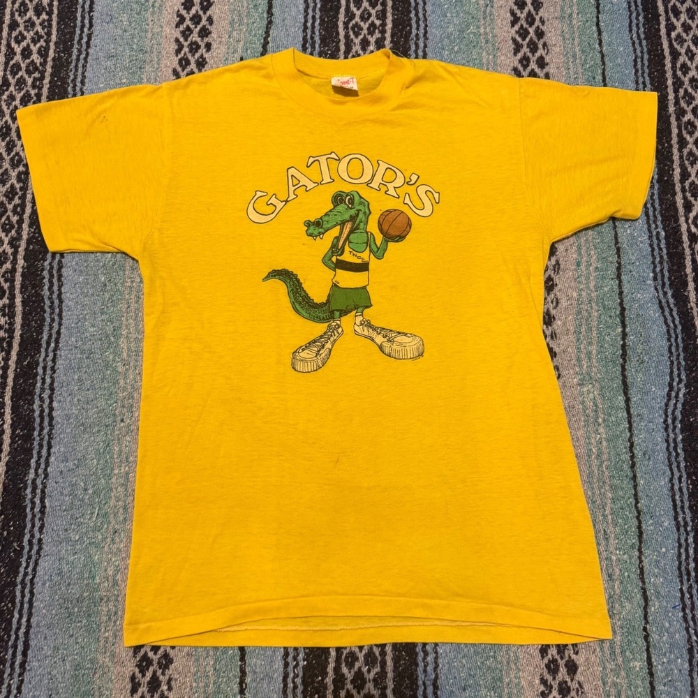 Vintage 1981 Stedman Sport-T Gators Basketball T-Shirt Yellow Large 50/50